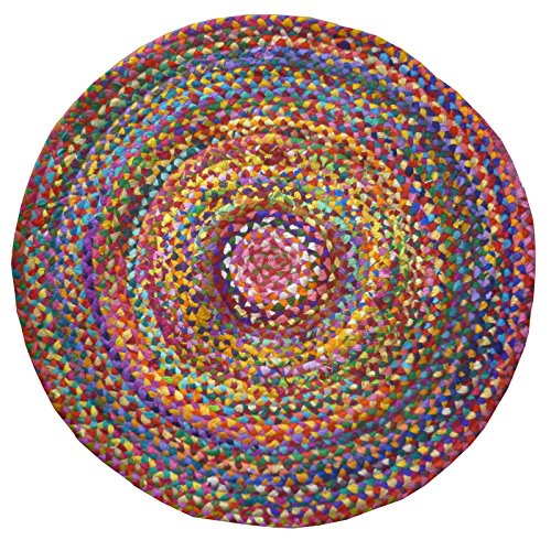 Comercio justo Chindi redondo trenzado algodón reciclado Rugs, tela, multicolor, 120 x 120