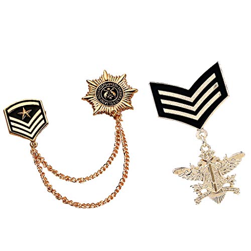 F Fityle Alfiler de Medalla y Insignia de Soldado Marino + Cadena Larga de Aleación, Joyas para Sombrero Bufanda de Hombre