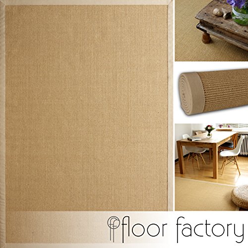 floor factory Alfombra Natural de Sisal Beige 160x230 cm Borde de algodón 100% Fibra Natural