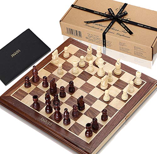 Juego de ajedrez Jaques - Conjunto de ajedrez Jaques Genuino Tallado a Mano con Tablero de ajedrez Plegable y Estuche