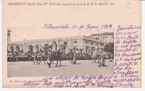 Postal Antigua - Old Post Card : Colección DAJE. Serie 3ª Comitiva regia en la Jura de S.M.D.Alfonso XIII. B - Caballos de respeto de SS.MM