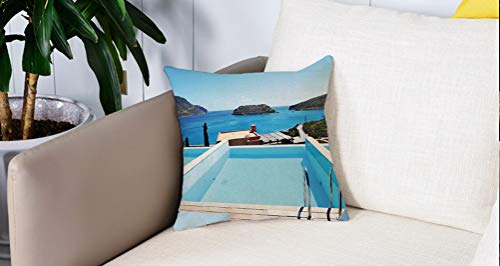 Square Soft and Cozy Pillow Covers,Decoración de la casa, piscina Hotel con vistas Isla Creta Grecia Terraza Mar turquesa Decorati,Funda para Decorar Sofá Dormitorio Decoración Funda de almohada.