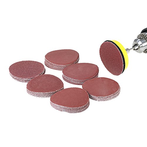 VISLONE Disco de Lija de 50 mm, papel de lija 60 PCs (100-2000grits) Kit de Almohadillas para Discos de Lija para Pulir Piedra Artificial, Muebles y Productos de Madera, Metal, Automóvil.