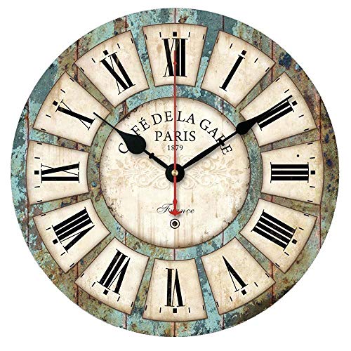 Alicemall Reloj de Pared 30 * 30 cm Decorativo Vintage Reloj Cologado con Mecanismo Silencioso Decoración para Habitación Dormitorio Oficina Bar (Vintage 1)