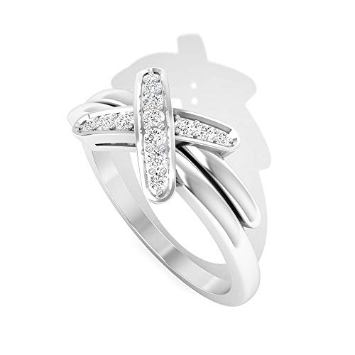 Anillo de compromiso minimalista con signo de cruz de diamante certificado IGI, único Art Deco anillo de compromiso para mujeres, 14K Oro blanco, Size:EU 57