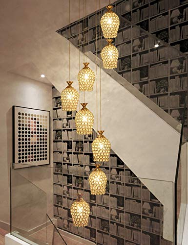 Araña de escalera de caracol de cristal 8 bolas para apartamento dúplex Restaurante Loft Sala de estar Villa Luces colgantes de techo Lámpara larga, 40x180cm (color: Plata)