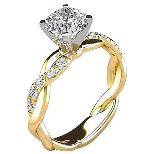 Comie - Anillo de boda para mujer, anillo de perlas, anillo básico para mujer, retro, con diamante, circonitas, acero inoxidable, anillos de boda para hombre y mujer dorado 60 (18.9)