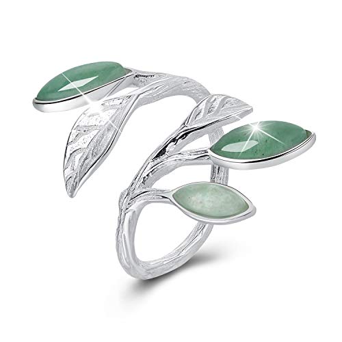 Lotus Fun - Regalos para Navidades - Anillos de plata de ley 925, diseño de hojas abiertas, hecho a mano, regalo único para mujeres y niñas