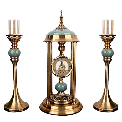 SKP Reloj Antiguo, Candelero Retro para Hogar,Reloj De Pared con Péndulo Y Carillones para La Decoración del Hogar (Un Conjunto)