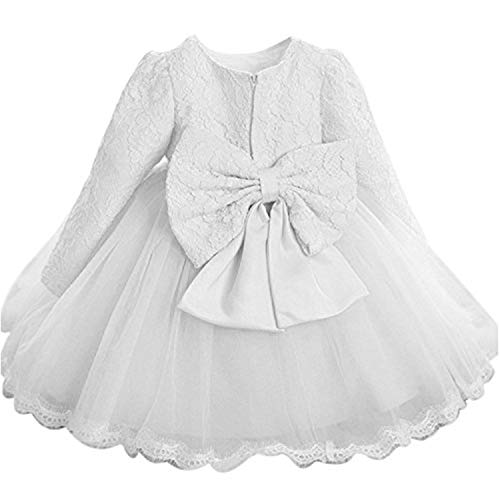 TTYAOVO Vestido de Tul de Manga Larga de la Boda de la Dama de Honor de la Princesa de Las Muchachas del Bebé 6-7 Años Blanco