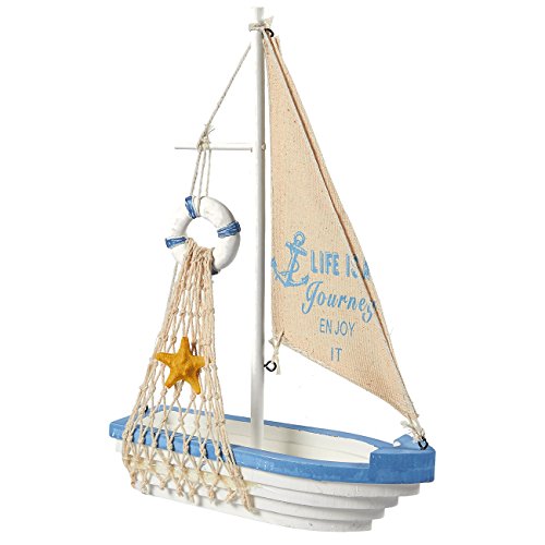 Juvale Velero Modelo Barco Barco de Vela de Madera decoración – decoración para el hogar, Playa Tema náutico, Color Azul y Blanco