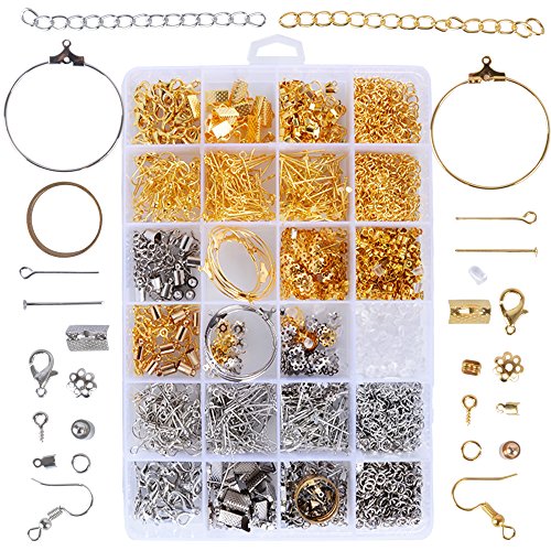 ❤1745pcs Kit Accesorios Joyería Artesanía Fabricación Joyas Material Pendientes Collar Pulsera Color Oro Plata