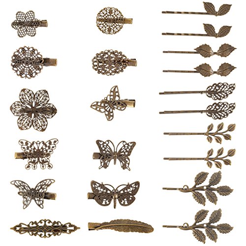 22 Piezas de Clips de Pelo Vintage Pinza de Pelo en Forma de Hoja Bronce Clip de Cabello en Forma de Flor Mariposa Corazón para Chicas y Mujeres, Estilos Mezclados