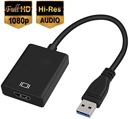 Adaptador USB a HDMI, USB 3.0/2.0 a HDMI 1080P Full HD (Macho a Hembra) Convertidor de vídeo y Audio multipantalla Compatible con Windows 7/8/10