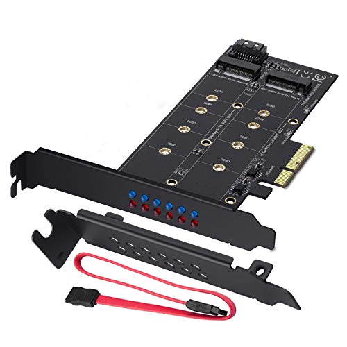 MZHOU Tarjeta de Adaptador Dual M.2 SATA III y M2 a PCIe 3.0 X4: Agregar Dispositivos SSD M.2 a la PC o la Placa Base Soporta 1 SSD SATA III M.2 (B Key) y el Segundo SSD M.2 PCIe 3.0 (M-Key)