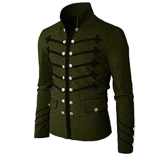 Vintage sólido chaqueta gótica Steampunk Rock Frock uniforme masculino vintage punk disfraz de metal militar abrigo Outwear Verde Ejercito Verde L