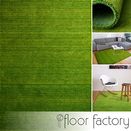 floor factory Alfombra Gabbeh Karma Verde 80x150 cm - Hecha a Mano de Pura Lana Virgen