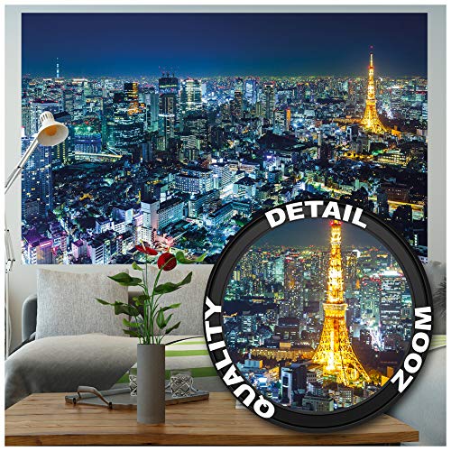 GREAT ART XXL Póster – Tokyo City – Mural Tokyo Horizonte de Noche Metrópolis Tokio Torre Panorama Imagen Japón World City Viaje Cartel de Pared Foto y decoración 140 x 100 cm