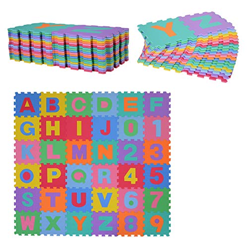 HOMCOM Alfombra puzle para Niños 192x192 cm 36 Piezas Numeros 0 al 9 y 26 Letras Alfabeto Goma Espuma