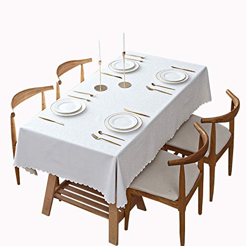 MCZ PVC Mantel Rectangular Mantel de Vinilo para Restaurante Cocina Mesa de Comedor con patrón para el hogar Decoración de la Cocina Cena Fiesta de cumpleaños (Blanco, 120 * 170 cm)