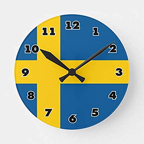 prz0vprz0v Reloj de pared rústico 12" decoración de pared de la bandera sueca de Suecia personalizada reloj de pared redondo decorativo de madera reloj colgante
