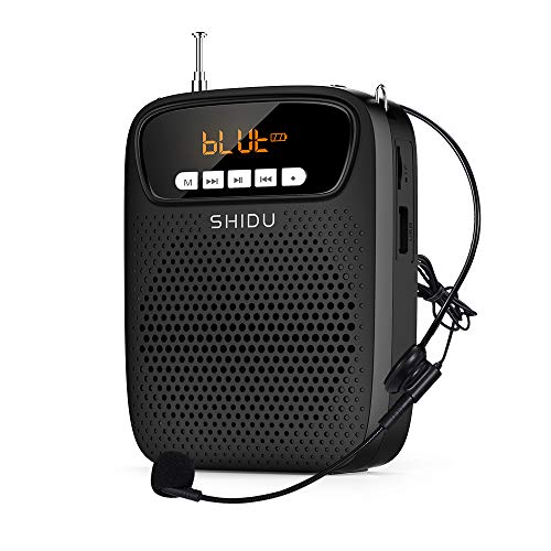 SHIDU amplificador de voz portatil micrófono, (15 W) con recargable batería de litio de 2500 mAh, profesional bluetooth voice amplifier Altavoz para profesor, guias turístico promotores ect