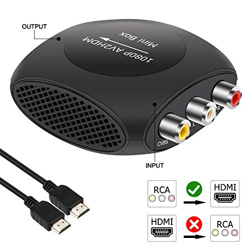 AMANKA Mini AV a HDMI Convertidor, RCA a HDMI Adaptador Compuesto CVBS Transformar Señal Audio y Vídeo Soporte 1080P con HDMI Cable para PC/Laptop/Xbox / PS4 / PS3 /TV/STB/VHS/VCR Cámara DVD