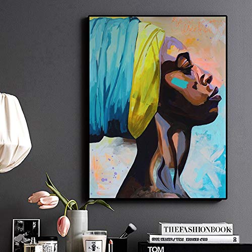 hetingyue Meditador afroamericano Retrato Pintura al óleo sobre Lienzo póster e Impresiones Arte Mural Sala de Estar escandinava Pintura sin Marco 60X75 cm