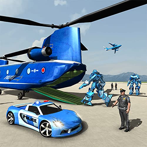 Juego de transporte de coche de robot de policía transformado de US - Helicopter Transporter Simulator 2018