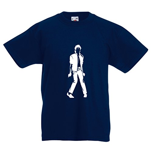 lepni.me Camiseta para Niño/Niña Me Encanta M J - Rey del Pop, 80s, 90s Músicamente Camisa, Ropa de Fiesta (7-8 Years Azul Oscuro Blanco)