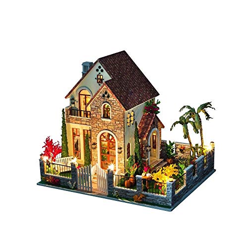 LNLW Casa de muñecas de Madera DIY Kit, Casa de muñecas en Miniatura con Villa Muebles