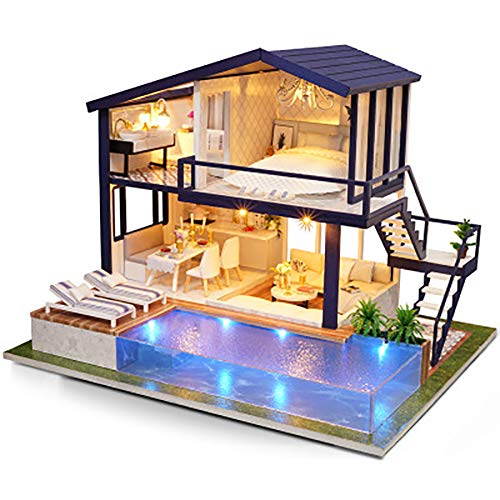 LYZT Bricolaje De Madera Mini Apartamento En Tiempo Choza Hecha A Mano 3D Modelo De Chalet Casa De Muñecas De Regalo De Cumpleaños Regalo Creativo