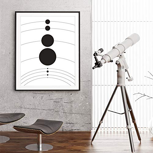 N / A Solar System Planet Poster Universe Canvas Painting Wall Art Black and White Decoration Children's Room Pictures Frameless 30x40 cm