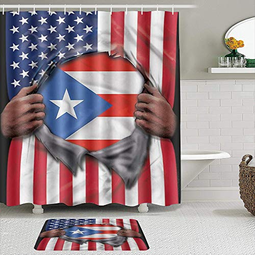 vhg8dweh Juegos de Cortinas de baño con alfombras Antideslizantes, Puerto Rico Flag American Flag,con 12 Ganchos