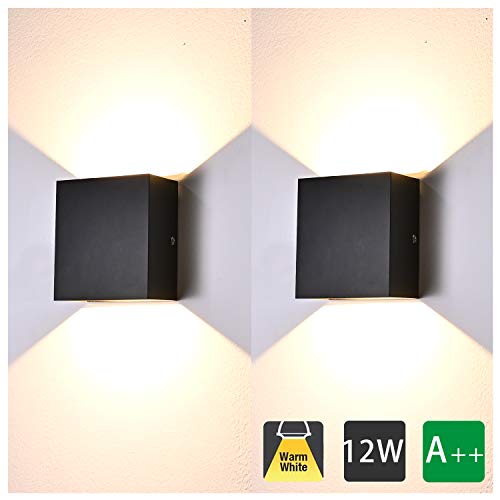 2 Pcs Moderno Lampara de Pared LED, 12W Aplique Pared Interior de Aluminio 3000K Blanco Cálido Perfecto para Corredor Oficina Restaurante (Negro)