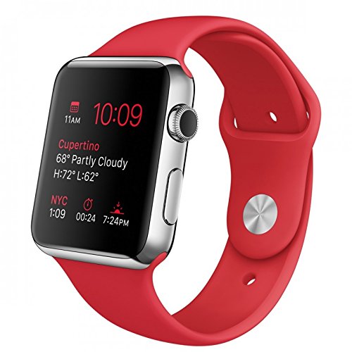 Apple Watch 42 mm (1ª Generación) - Smartwatch iOS con caja de acero inoxidable en plata (pantalla 1.5", Apple S1 a 520 MHz, 8 GB, 512 MB RAM), correa deportiva roja