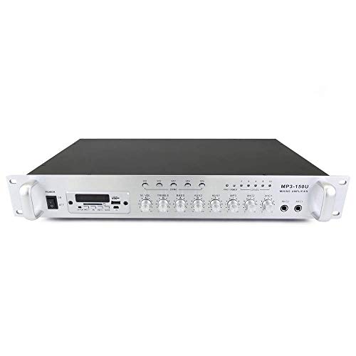 BeMatik - Amplificador para sonorización Profesional de 150W 110V 5 Zonas con Mic AUX FM MP3 Rack