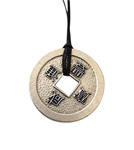 Eurofusioni Chino Colgante Talismán para la Prosperidad. Amuleto de la Suerte chapeada Plata con Collar - Idea Regalo Joya Artesanal - Diámetro 2,5 cm