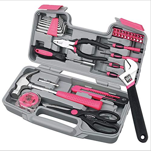 KIRNER 39-tlg. Juego de herramientas para mujer con funda, color rosa, ideal como regalo de Navidad para mujeres, aficionados, artesanos