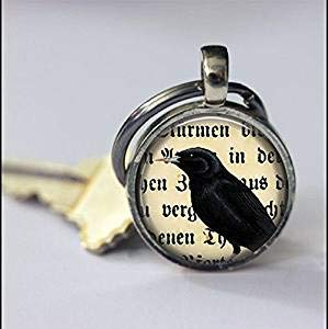 Llavero vintage con página de diccionario de Raven, accesorio para llavero de plata antigua, llavero artesanal, joyería de cristal, llavero para mujeres o hombres