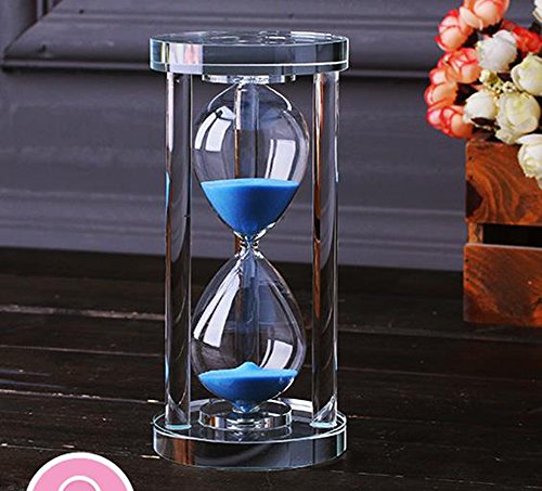 MINGZE Temporizador de reloj de arena de cristal transparente Reloj de arena Artesanía decoración de vidrio, 15 minutos / 30 minutos / 60 minutos (Azul, 30 minutos)