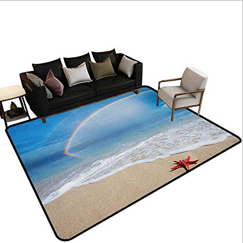 MsShe - Alfombra para dormitorio, diseño de estrellas de mar, nubes sobre el mar y olas de océano espumosas en la playa de arena, multicolor, poliéster, Color01, 80"x 120"(W200cm x L300cm)