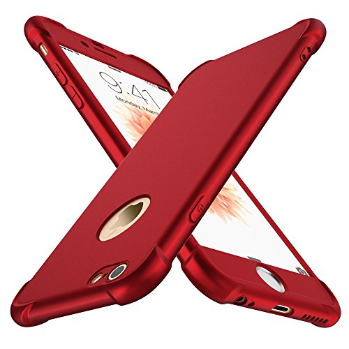 ORETECH Funda iPhone 6/6s, con [ 2X Protector de Pantalla de Vidrio Templado 360 Carcasa iPhone 6/6s Case Cover Silicona Ligera Delgado PC + TPU Bumper Rubber Caso para iPhone 6 / 6s 4.7'' - Rojo