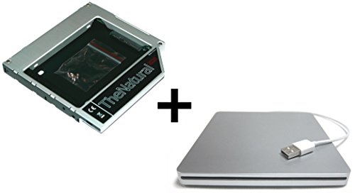 TheNatural2020 - HDD/SSD adaptador compatible con Apple iMac 20" 21.5" 24" 27" (2009 - 2011), sustituye SuperDrive + carcasa USB Slim (plata) compatible con SuperDrive 12.7 mm (SATA - SATA)