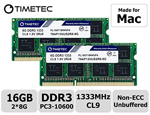 Timetec Hynix IC 16GB(8GBx2) compatible with Apple DDR3 1333MHz PC3-10600 SODIMM Memory Upgrade For selected MacBook Pro/iMac/Mac mini