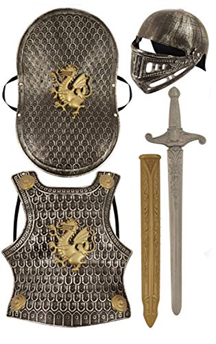 Child's Medieval Knight Armour Set - Helmet, Sword, Shield, Breast Plate Available in Bronze or Silver (accesorio de disfraz)