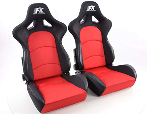 Par de asientos deportivos ergonómicos de tela de control rojo/negro