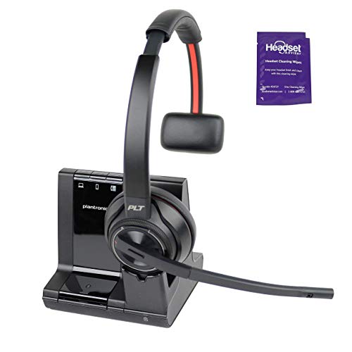 Plantronics Savi 8210 - Sistema de auriculares inalámbricos DECT con toallita de asesor para auriculares, compatible con PC, móvil y teléfono de escritorio (renovado)