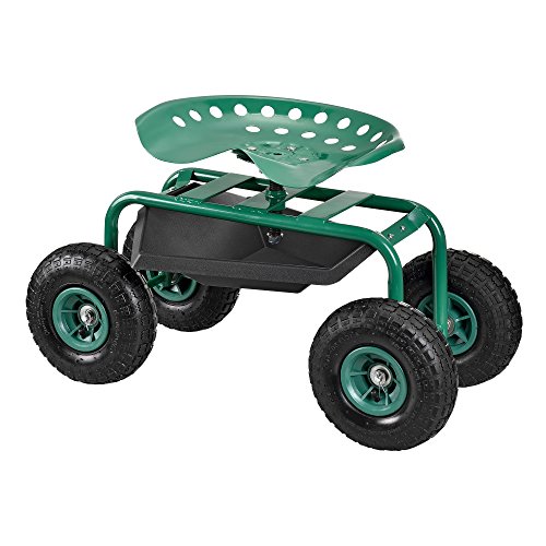 [pro.tec] Asiento móvil para trabajar en jardín scooter [verde] carrito con ruedas para jardín roll altura regulable