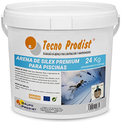 Tecno Prodist Arena de Silex Arena Premium para Piscinas - En Cubo de 24 Kg (Granulometría 0,4 a 0,8 mm) Ideal para el Filtro de su Piscina.